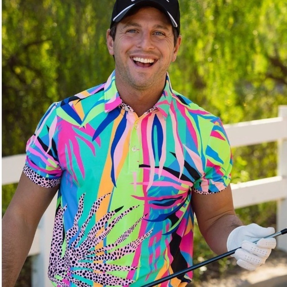 Sunday Swagger Mens 4XL Lolla Polo Shirt Neon Tropical Abstract Golf Performance